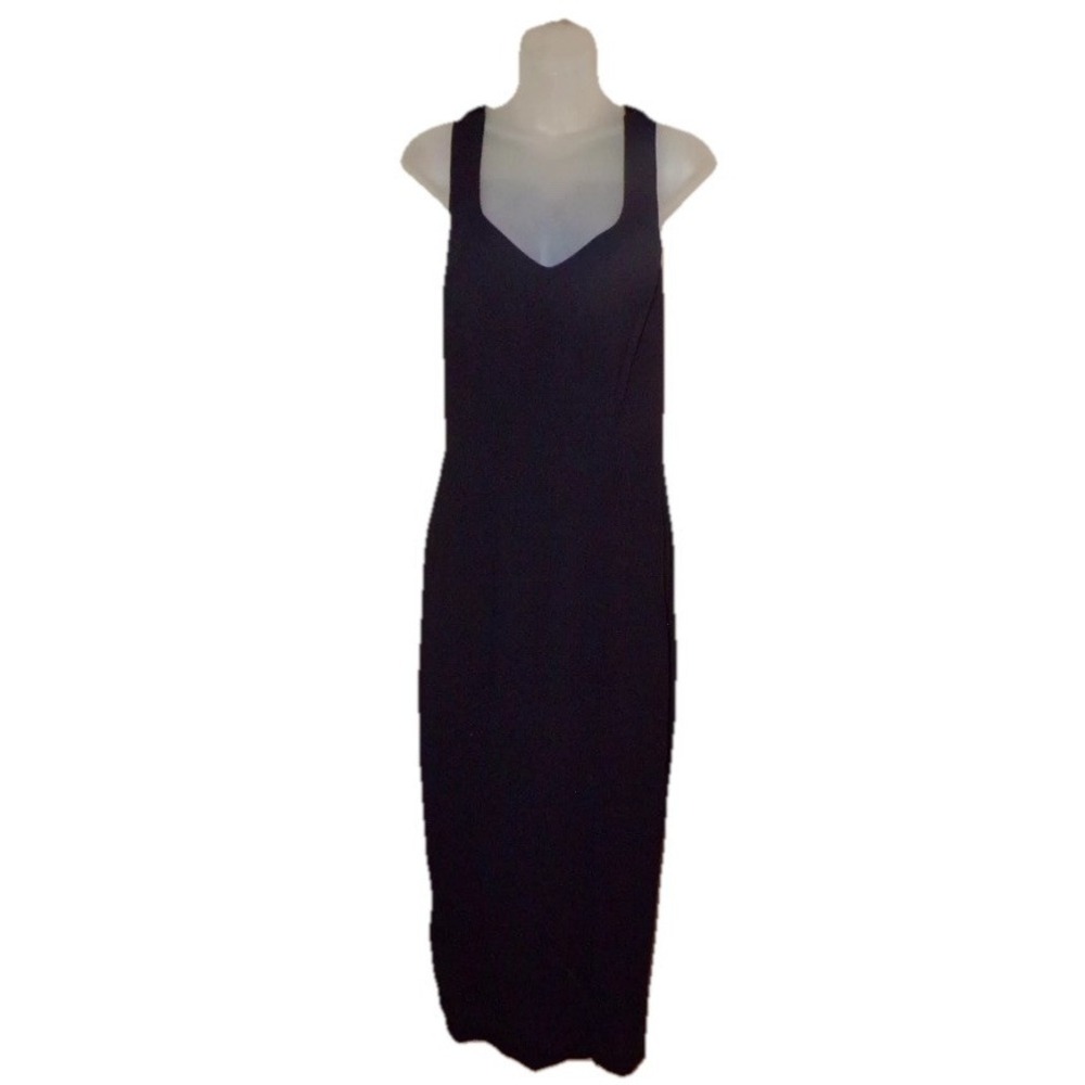 NWT Vintage Rampage Sexy Long Black Dress Sequined Back Straps, Side Slit  90s